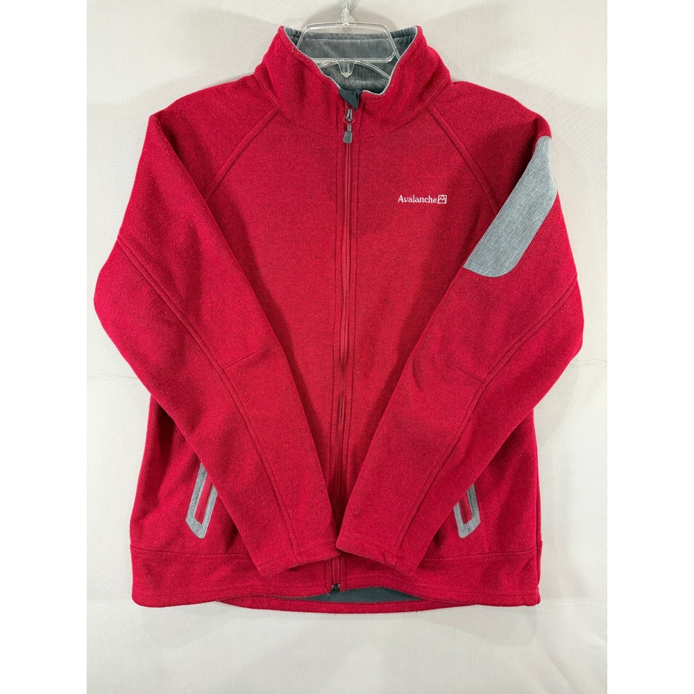 Avalanche Outdoor Red Full Zip Fleece Jacket Womens Large Gray Trim Mock Neck